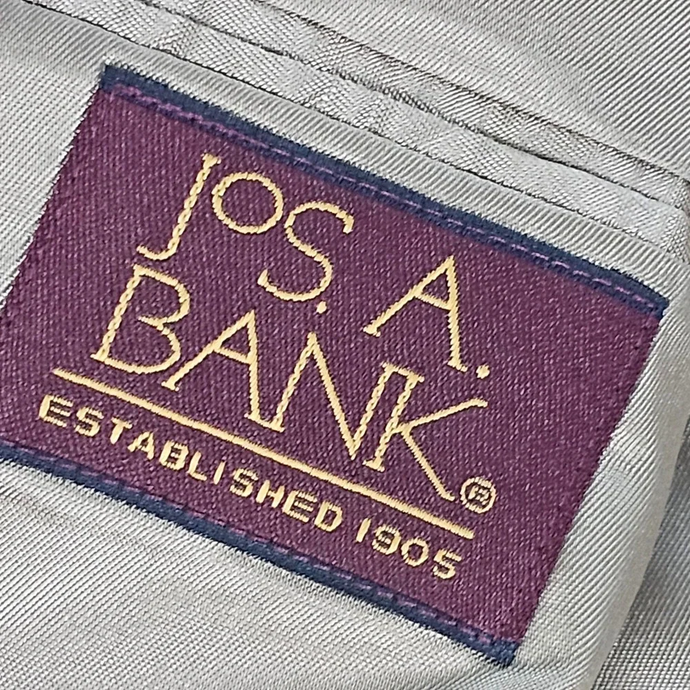 Jos A Bank 100% Silk Herringbone Blazer Sport Coat Grey White Mens 46L USA Made